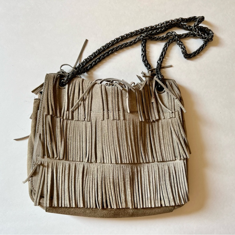 Suede Fringe Bag | Light Grey
